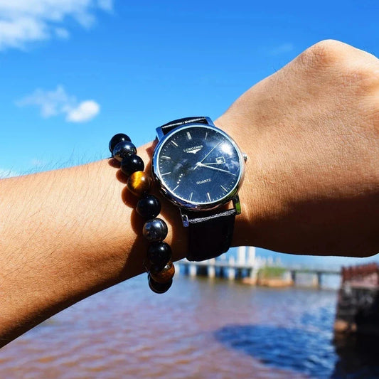 1pc Natural Black Obsidian, Hematite & Tiger Eye Bead Bracelet – Magnetic Soul Jewelry for Men & Women