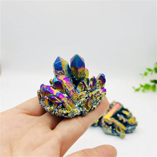 Natural Quartz Crystal Rainbow Titanium Cluster Point Rare Home Decoration Craft Reiki Stone Can Healing Specimen Mineral