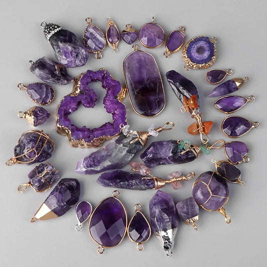 Natural Amethyst Slice Pendant – Irregular Purple Quartz Charm for DIY Jewelry Making